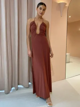 Sonya Moda Knitted Keyhole Gown in Spice Brown Size 10 for rent on The Volte - image 2