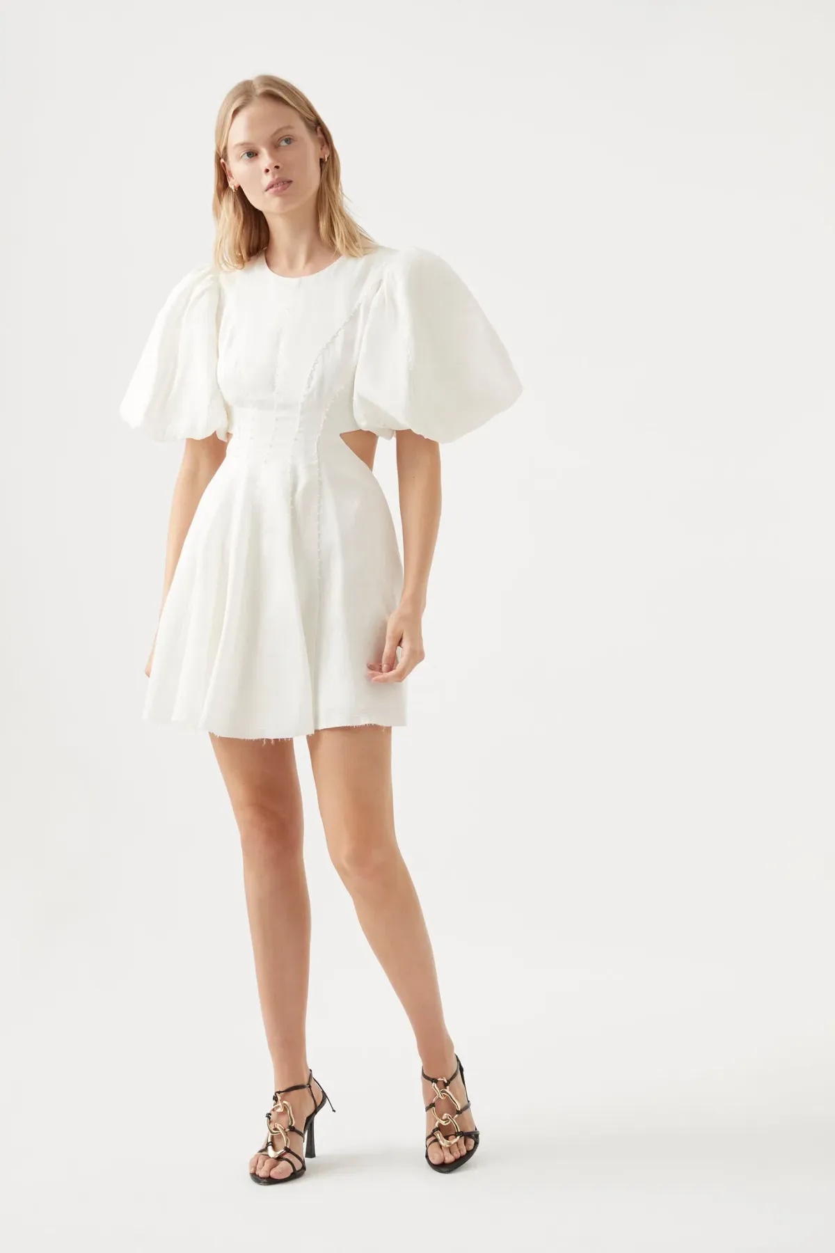 Aje Renee Puff Sleeve Bead Mini Dress Ivory Size 4 / XXS - Image 1