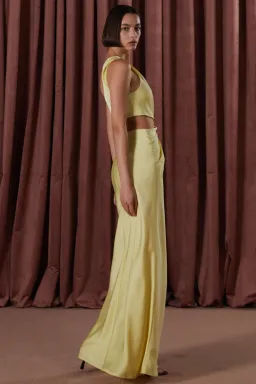 Misha Kristin Satin Gown in soft lime size 8 for rent on The Volte - image 4