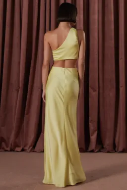 Misha Kristin Satin Gown in soft lime size 8 for rent on The Volte - image 2