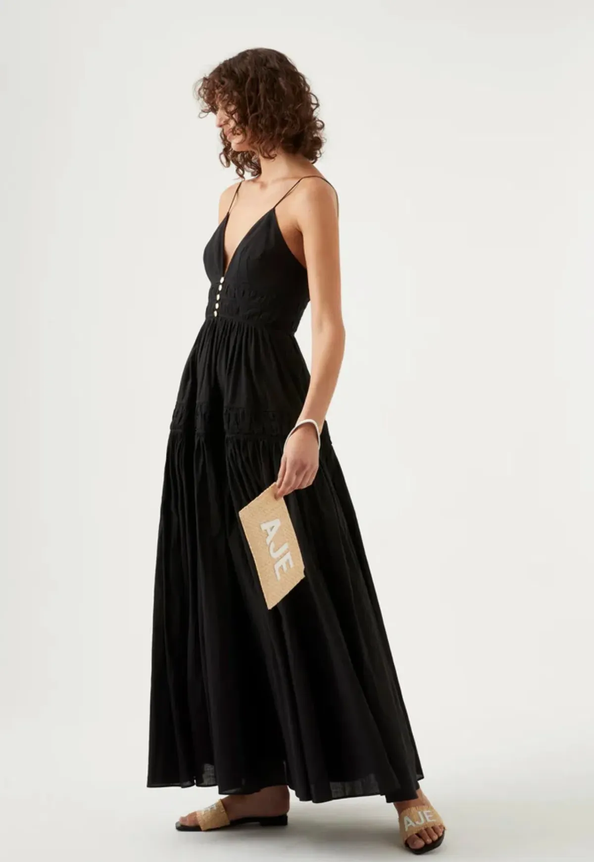 Grace Tiered Maxi Dress Black Size 8 for rent on The Volte - main image