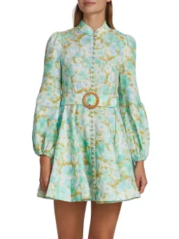 Zimmermann High Tide Buttoned Mini Dress Aqua Ikat Floral Size 1 /Au 10 for rent on The Volte - image 2