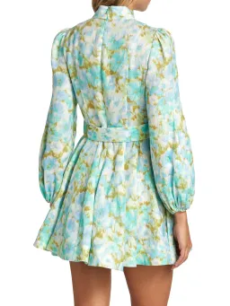 Zimmermann High Tide Buttoned Mini Dress Aqua Ikat Floral Size 1 /Au 10 for rent on The Volte - image 3