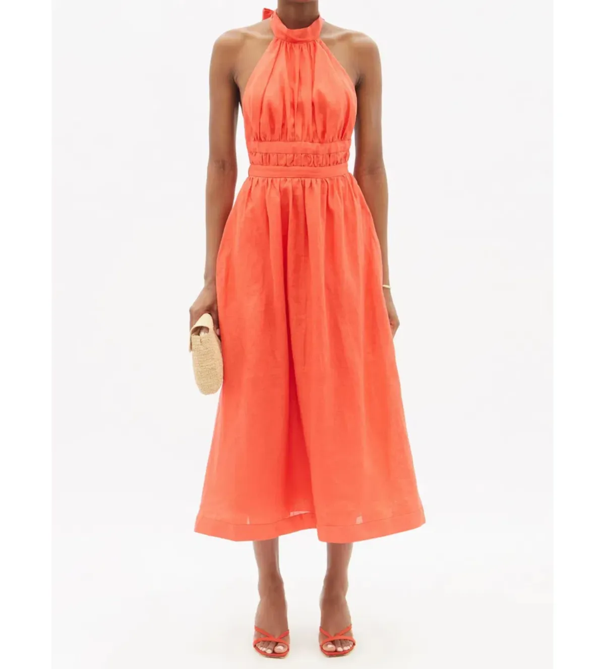 Zimmermann Shelly Halterneck Midi Dress Papaya Orange Size AU 6 - Image 1