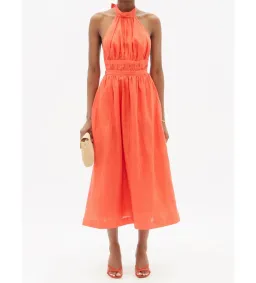 Zimmermann Shelly Halterneck Midi Dress Papaya Orange Size AU 6 for rent on The Volte - image 1