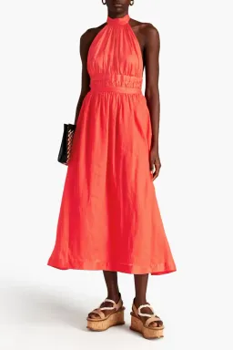 Zimmermann Shelly Halterneck Midi Dress Papaya Orange Size AU 6 for rent on The Volte - image 2
