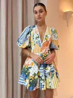 By Nicola Wavy Mini Dress Lemon Patchwork Size 6 for rent on The Volte - image 2