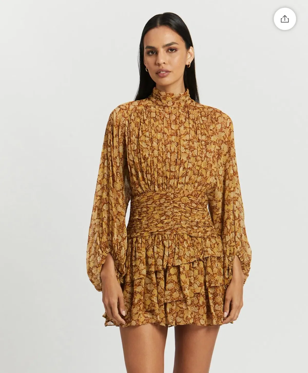 Shona Joy Sunset Long Sleeve Ruched Mini Dress Turmeric Size 10 / M - Image 2