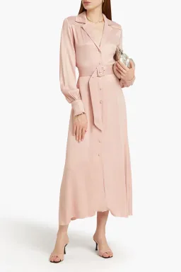 Rotate by Birger Christensen Jojo Belted Satin Shirt Dress Blush Size 8 for rent on The Volte - image 2