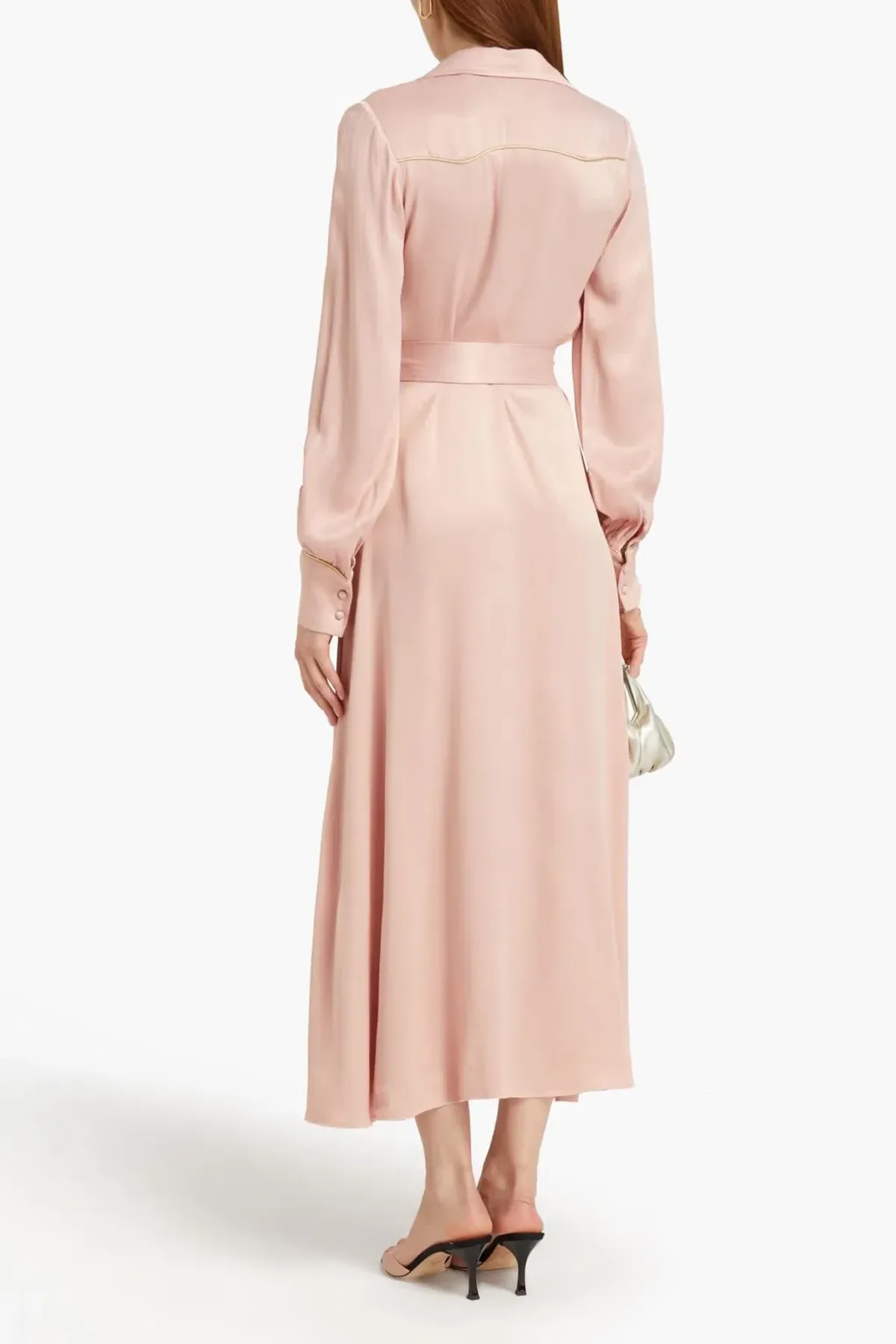 Rotate by Birger Christensen Jojo Belted Satin Shirt Dress Blush Size 8 - Image 3