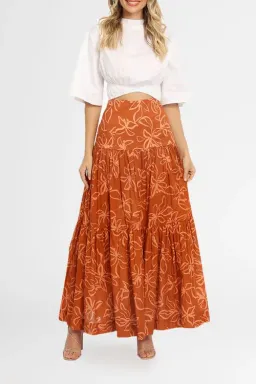 Bec & Bridge Aurora Skirt Orange/Rust Floral Print Size 8 for rent on The Volte - image 1