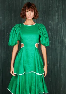 Mackenzie Mode Puff Sleeve Dress Emerald Green Size 12 for rent on The Volte - image 2