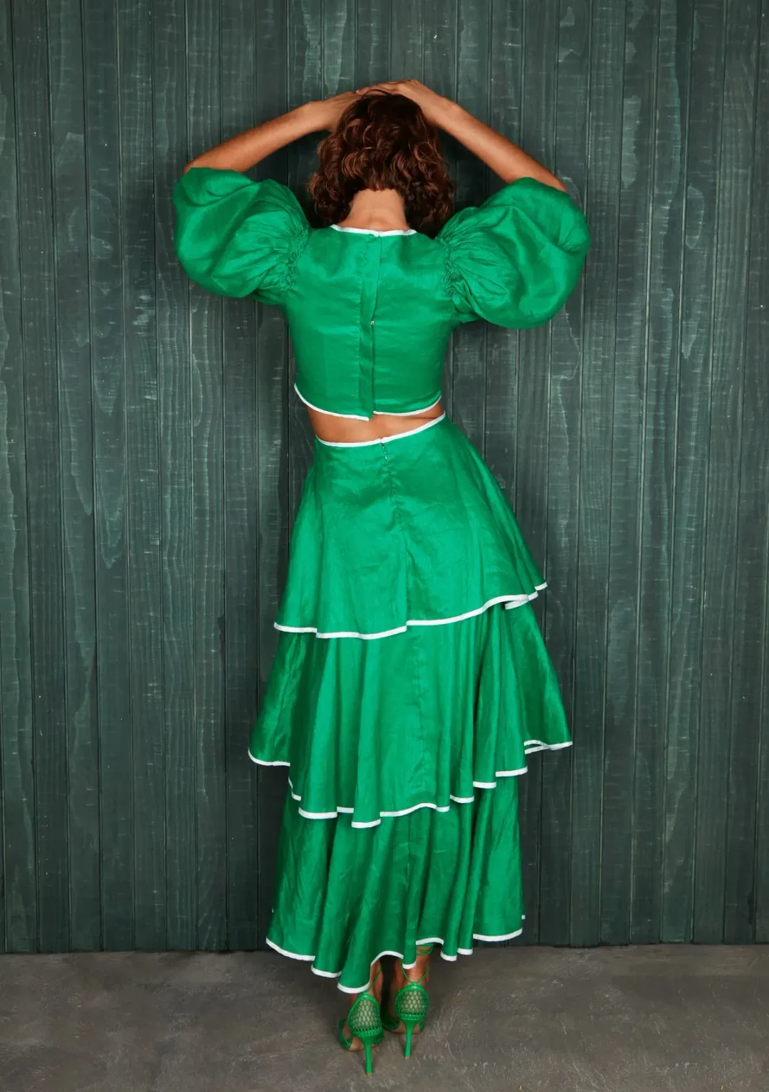 Mackenzie Mode Puff Sleeve Dress Emerald Green Size 12 for rent on The Volte - main image