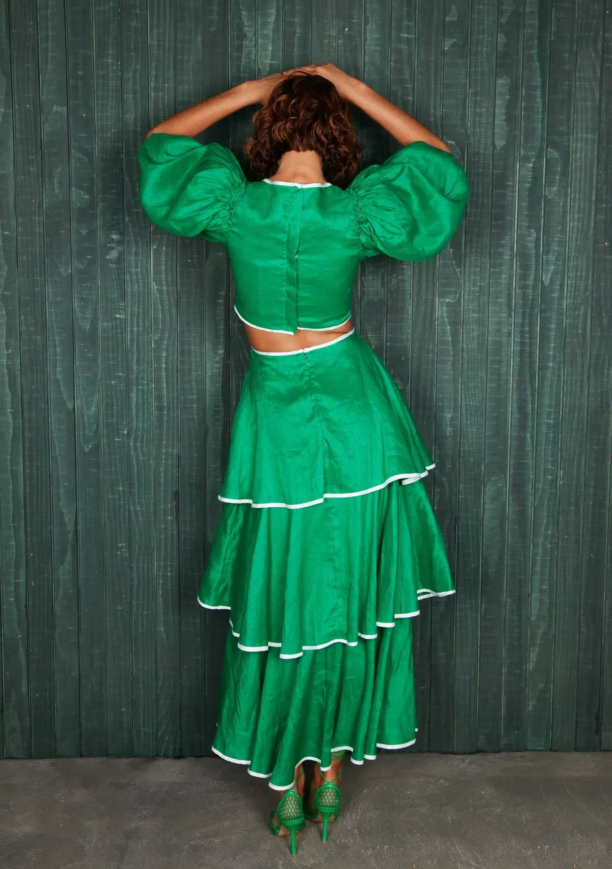 Mackenzie Mode Puff Sleeve Dress Emerald Green Size 12 - Image 3