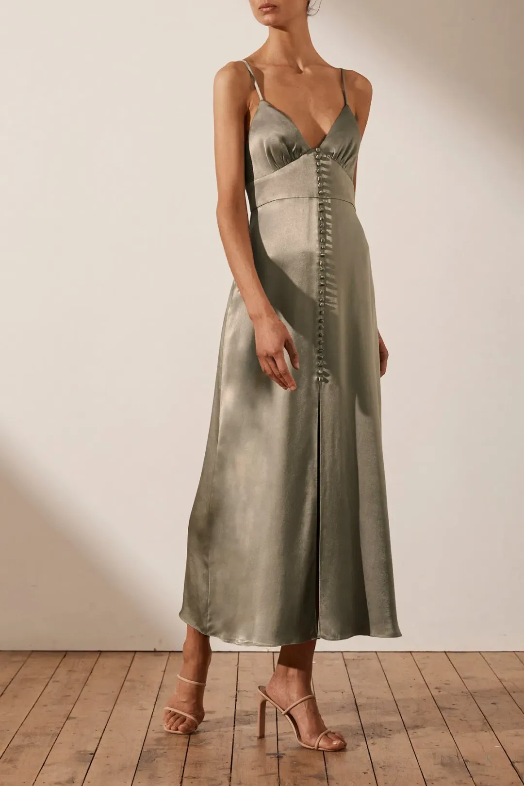 Shona Joy La Lune Cocktail Midi Dress Sage Size 10 for rent on The Volte - main image