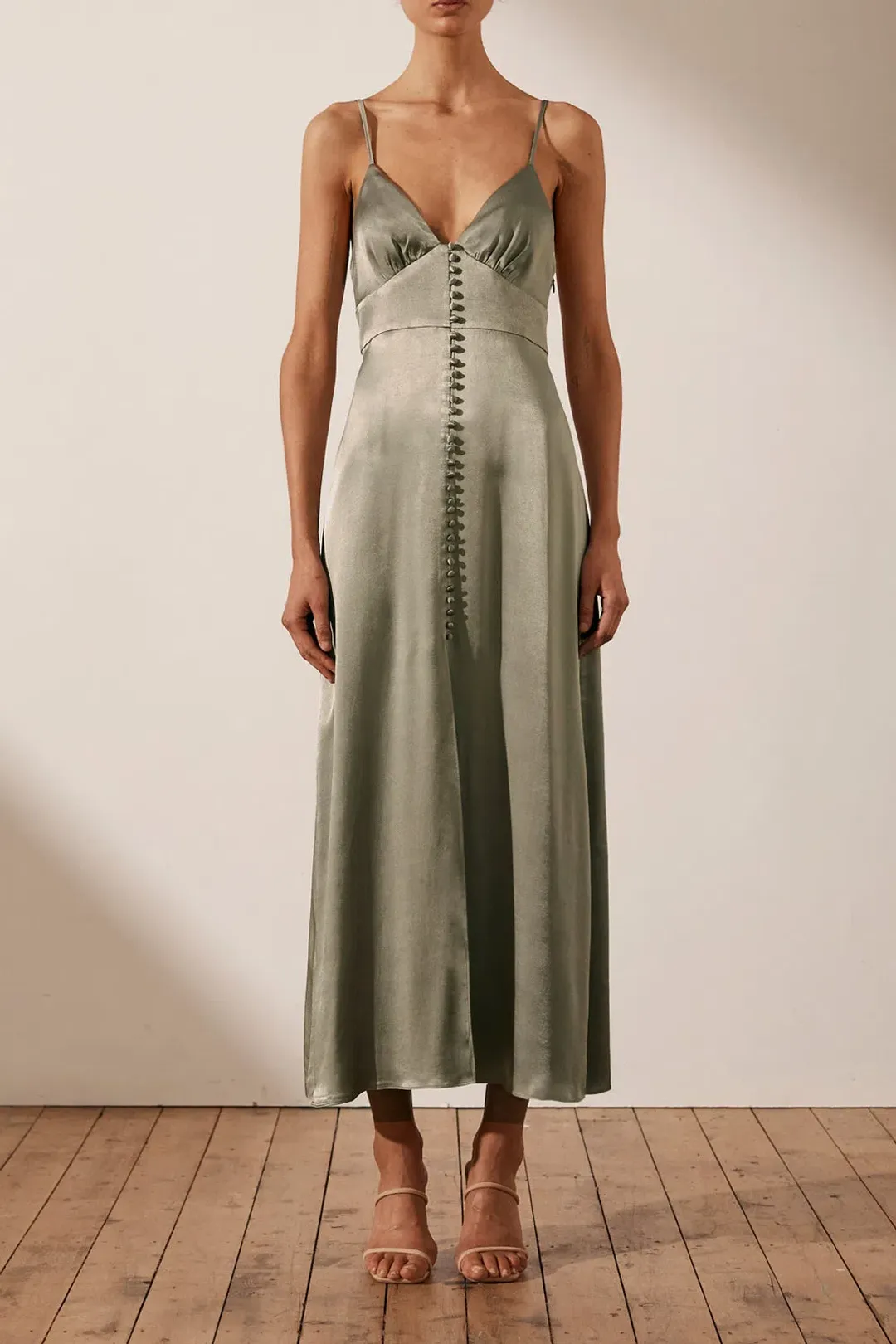 Shona Joy La Lune Cocktail Midi Dress Sage Size 10 for rent on The Volte - main image