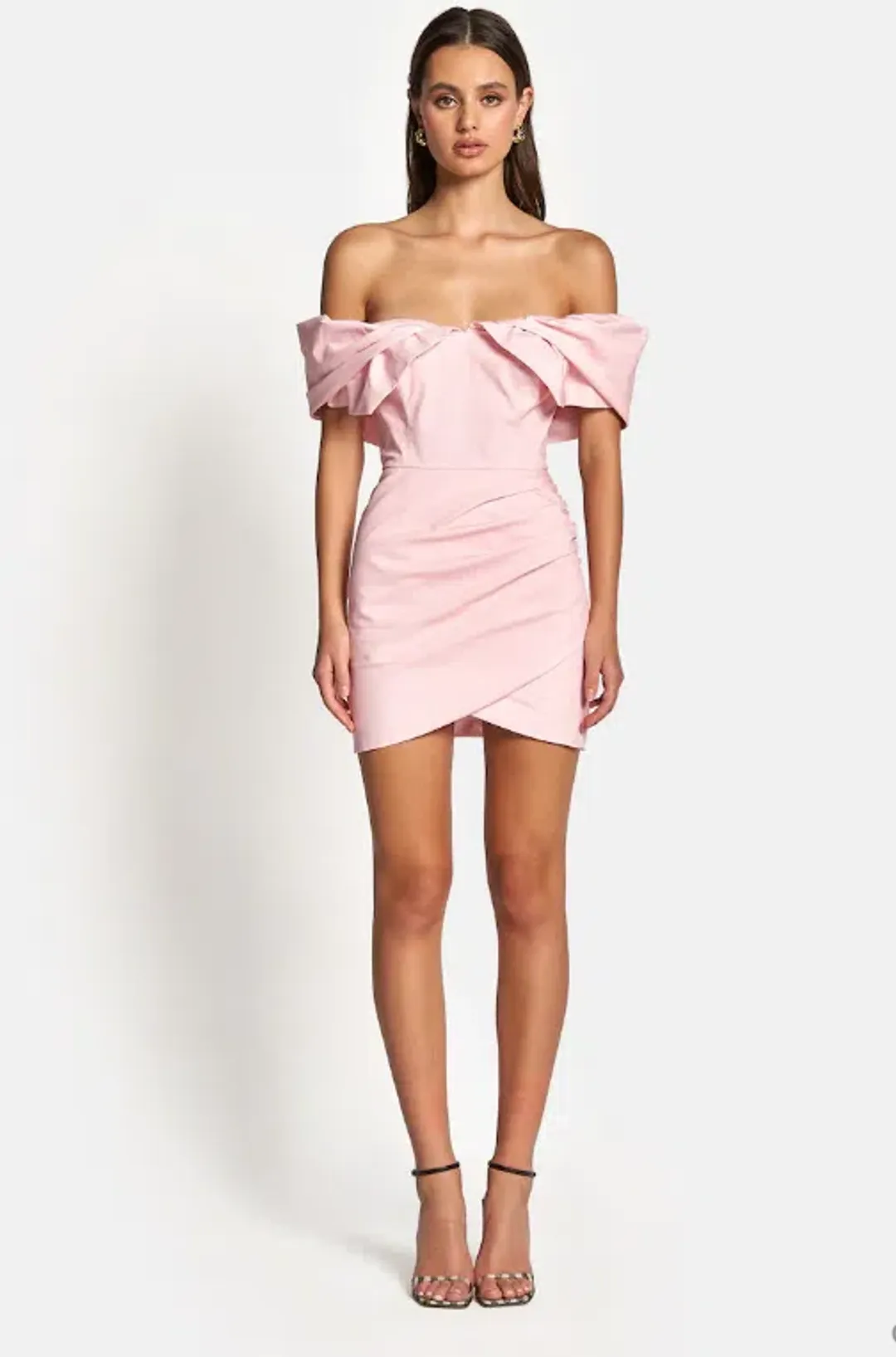 Sofia The Label Hailey Off Shoulder Mini Dress Baby Pink Size 8 for rent on The Volte - main image