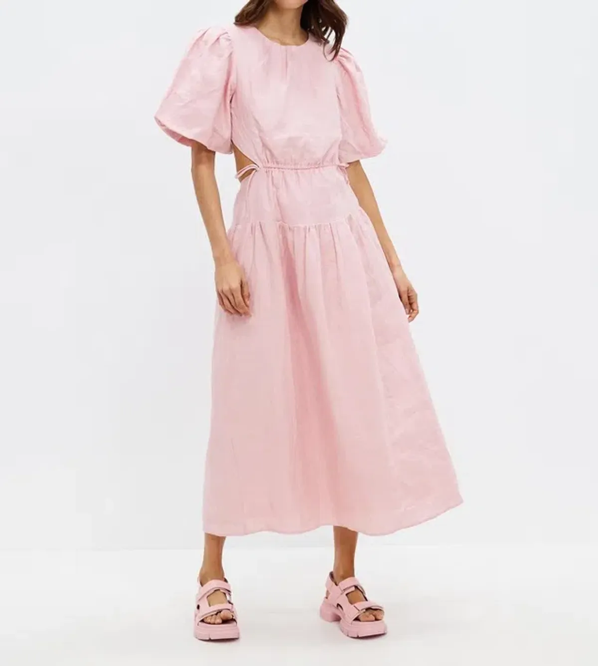 Aere Cut Out Linen Maxi Dress Pink Size 6 - Image 1