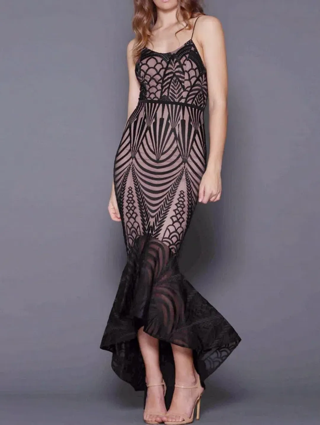 Elle Zeitoune Zarla Fishtail Gown Black Size 6 for rent on The Volte - main image