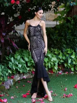 Elle Zeitoune Zarla Fishtail Gown Black Size 6 for rent on The Volte - image 2