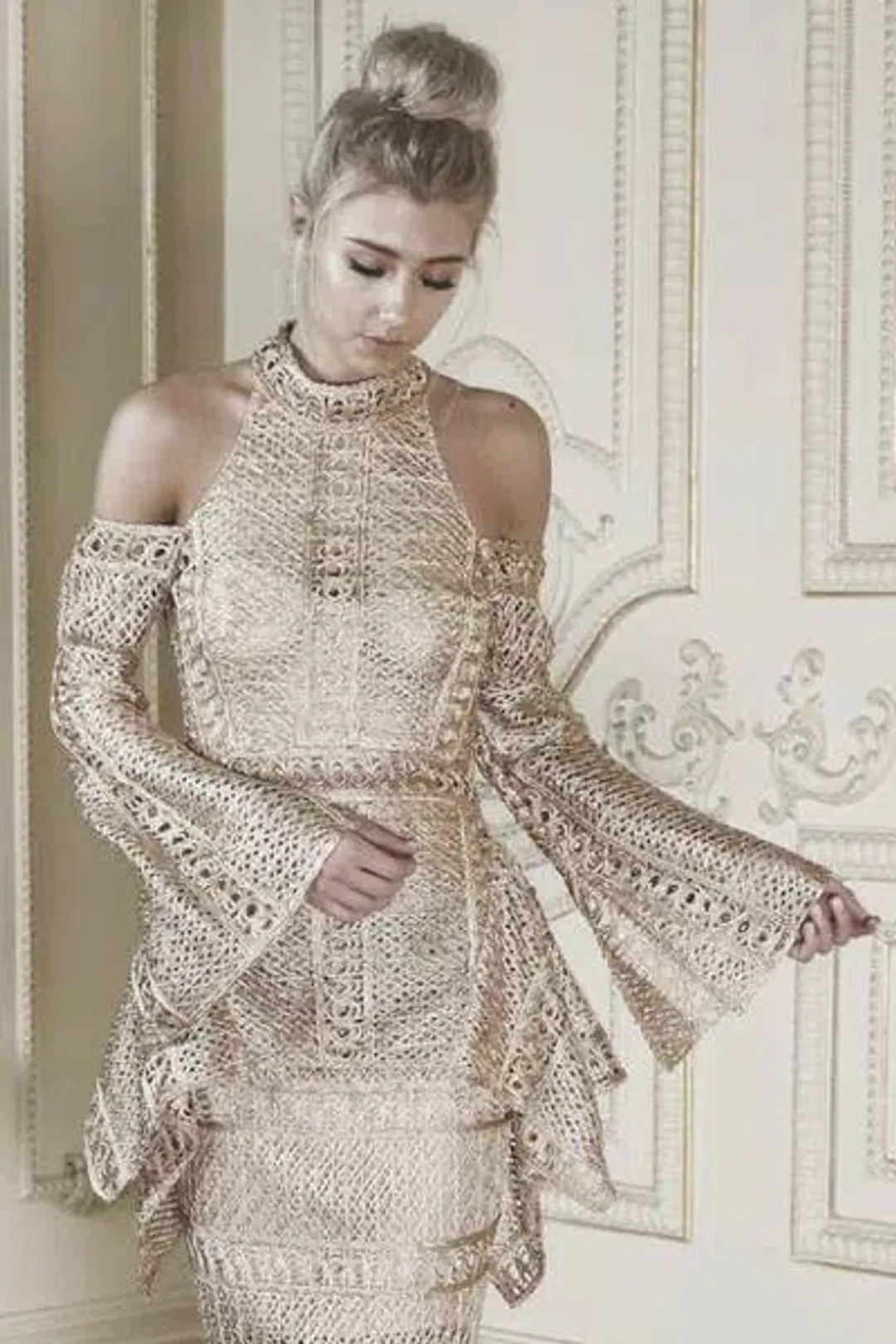 Thurley Sonnet Mini Dress Gold Size 6 for rent on The Volte - main image