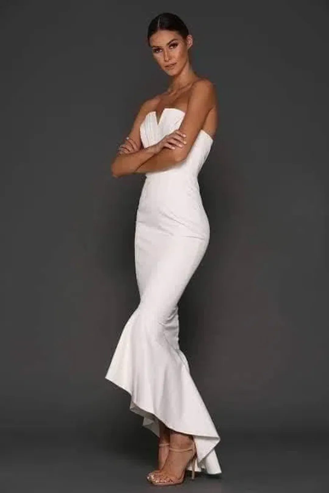 Elle Zeitoune Mia Fishtail Gown White Size 10 for rent on The Volte - main image