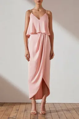 Shona Joy Luxe Cocktail Frill Midi Dress Blush Size 10 / M for rent on The Volte - image 1