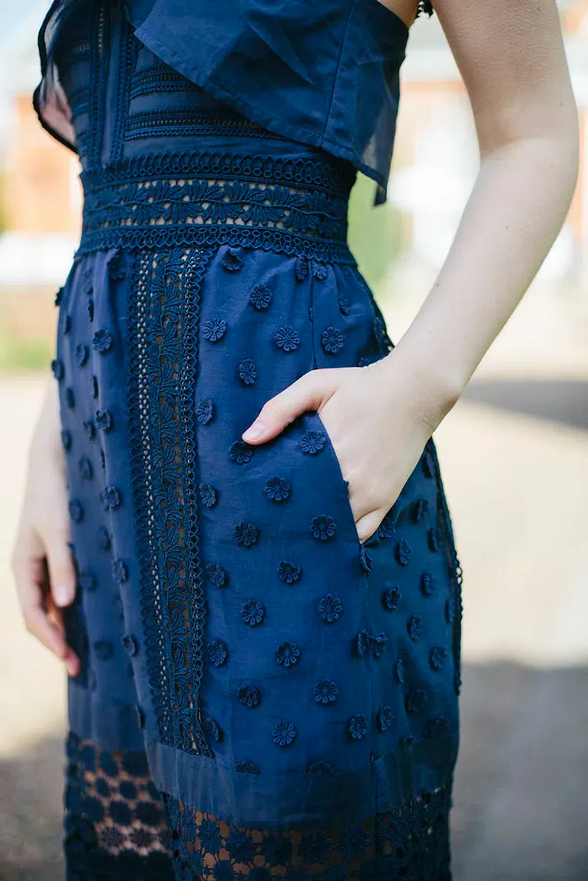 Self Portrait Bluebell Lace Insert Midi Dress Navy Size 10 - Image 4