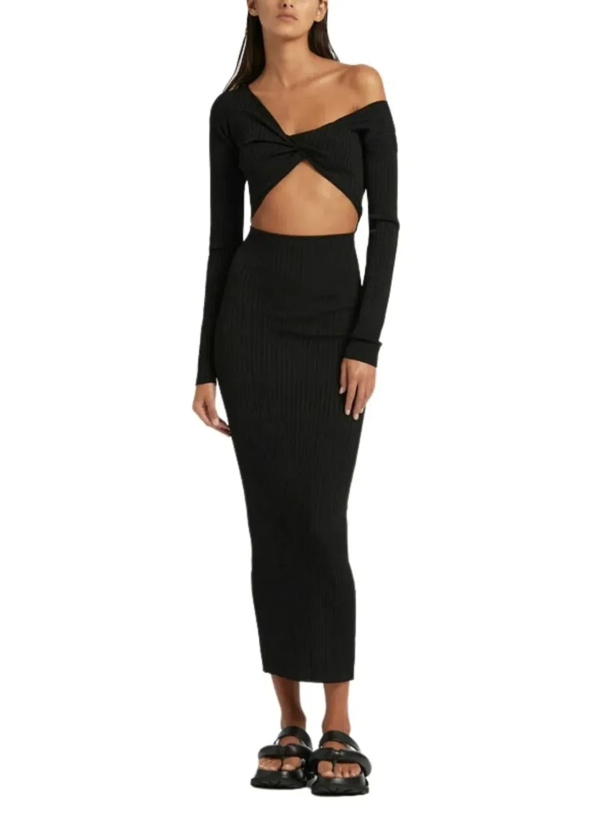 Sir the Label Kelvin Off Shoulder Midi Dress Black Size 1 / Au 8 for rent on The Volte - main image