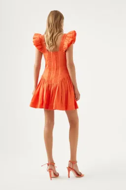 Aje Simone Frill Sleeve Mini Dress in Orange Size 6 for rent on The Volte - image 4