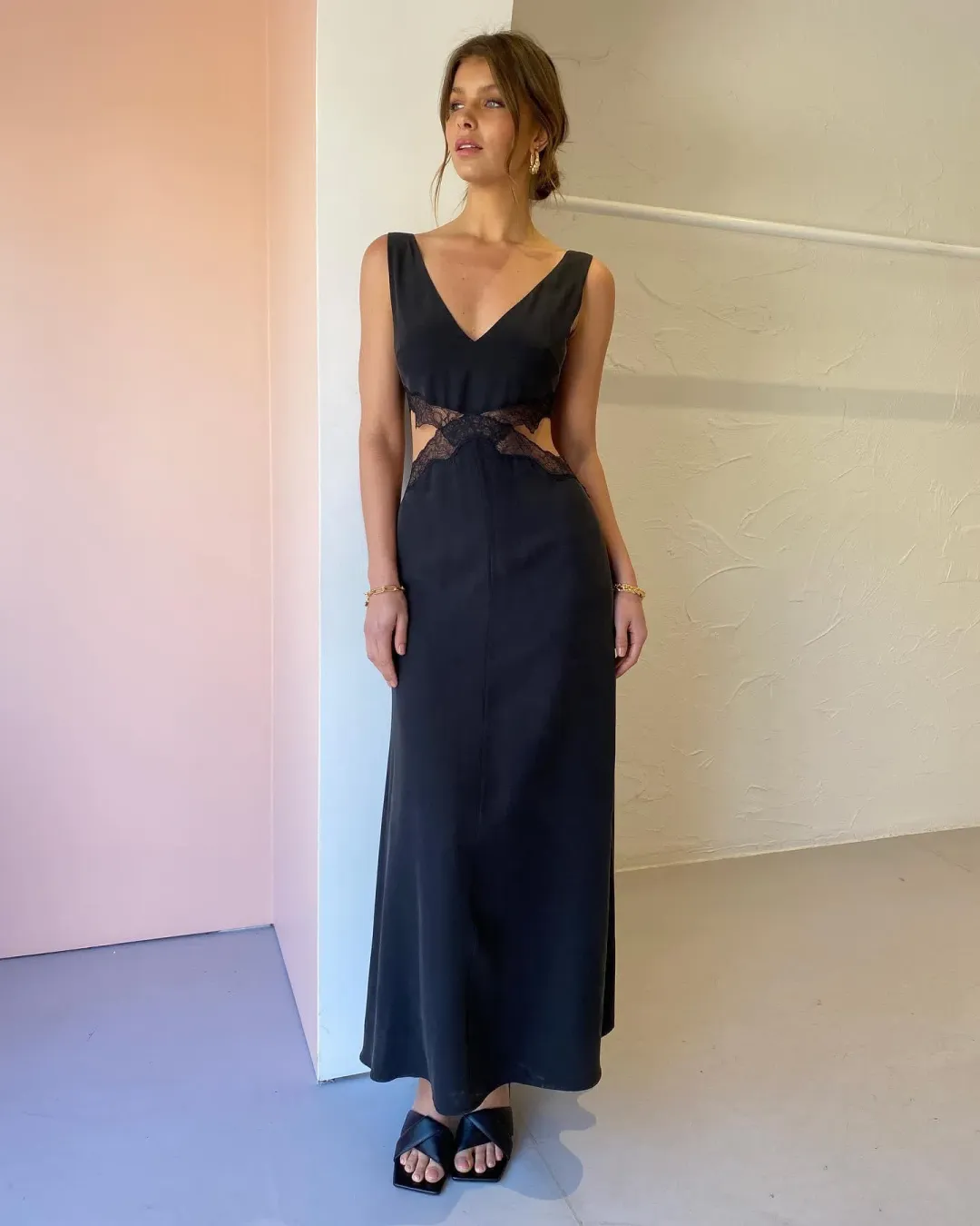 Sir the Label Alma Cut Out Dress in Black Size 0 / AU 6 for rent on The Volte - main image