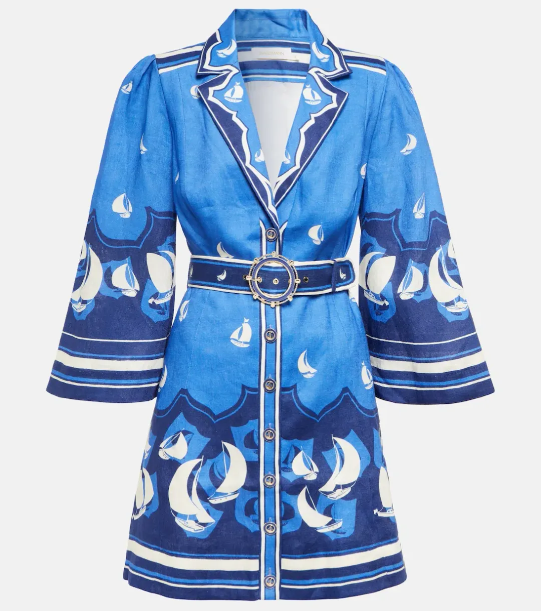 Zimmermann High Tide Mini Shirt Dress Blue Sailboats Size 1 /AU 10 for rent on The Volte - main image