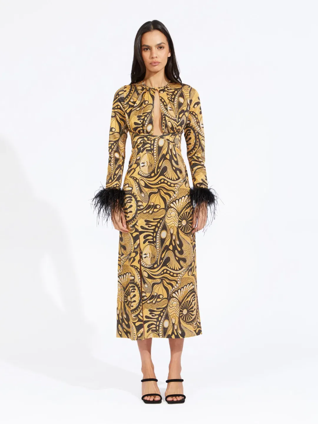 Alice McCall Gold Dust Feather Midi Dress Gold Size 10 /AU 14 for rent on The Volte - main image