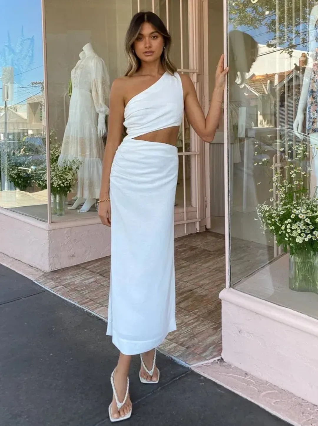Sir The Label Clemence One Shoulder Midi Dress White Size AU 10 for rent on The Volte - main image