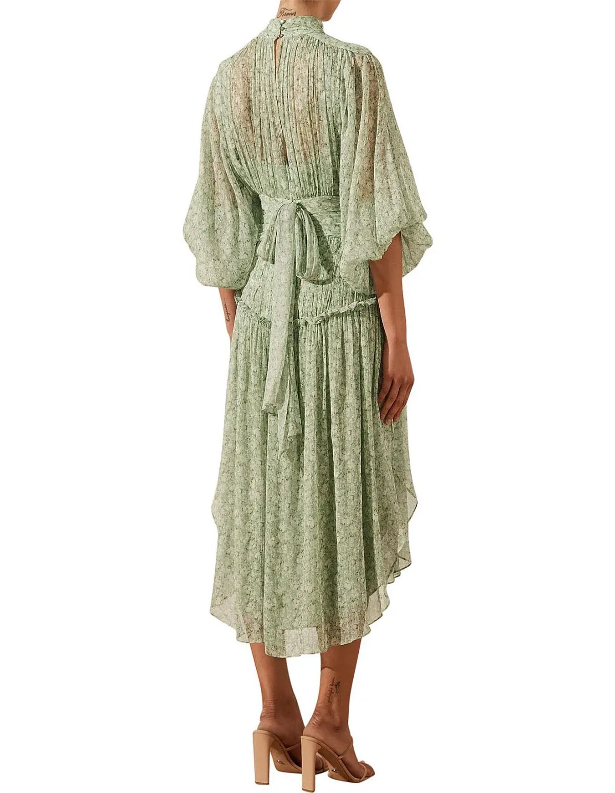 Shona Joy Aurore Long Sleeve Open Back Midi Dress Green Size AU 10 - Image 4