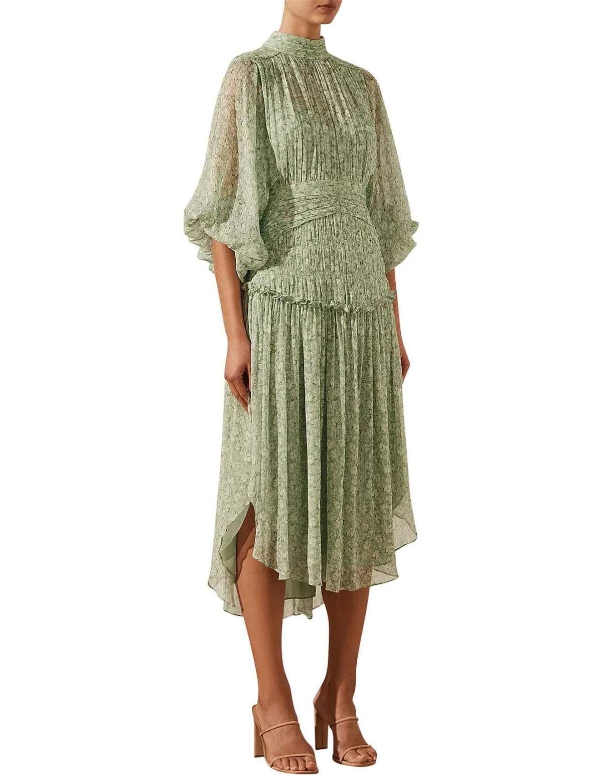 Shona Joy Aurore Long Sleeve Open Back Midi Dress Green Size AU 10 - Image 2