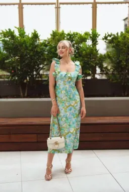 Zimmermann High Tide Open Back Fuffled Linen Midi Dress Aqua Blue Floral Print Size 2 / AU 12 for rent on The Volte - image 3