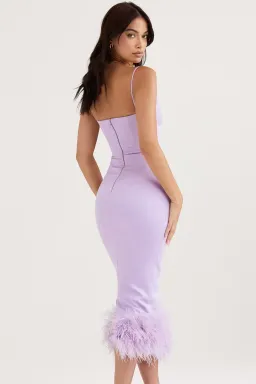 House of CB Helena Satin Feather Trim Midi Dress Purple Size M / Au 10 for rent on The Volte - image 3