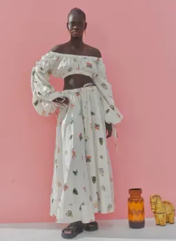 Alemais Hera Drawstring Top and Midi Skirt Set Ivory/Print Size 6 for rent on The Volte - image 1