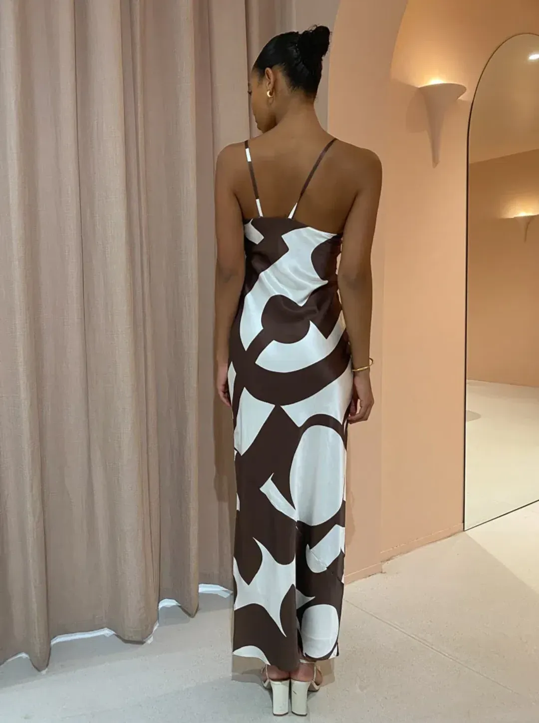 Sir the Label Julien Asymmetric Slip in Abstract Chocolate Size 6 for rent on The Volte - main image