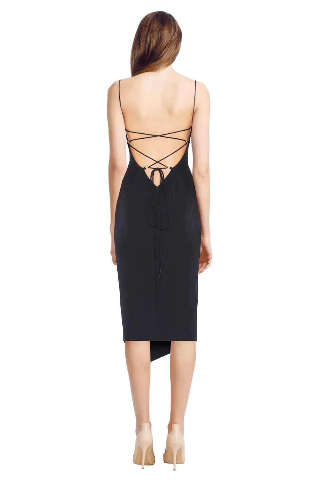 Shona Joy Crete Lace-Up Midi Dress Navy Size 8 for rent on The Volte - main image