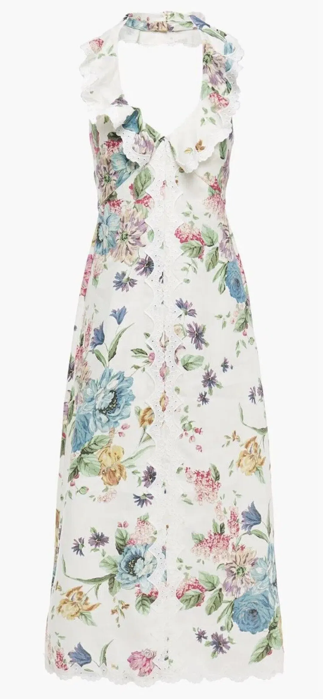 Zimmermann Ninety-Six Cascade Halterneck Cream Floral Midi Dress Floral Size 0/ AU 8 for rent on The Volte - main image