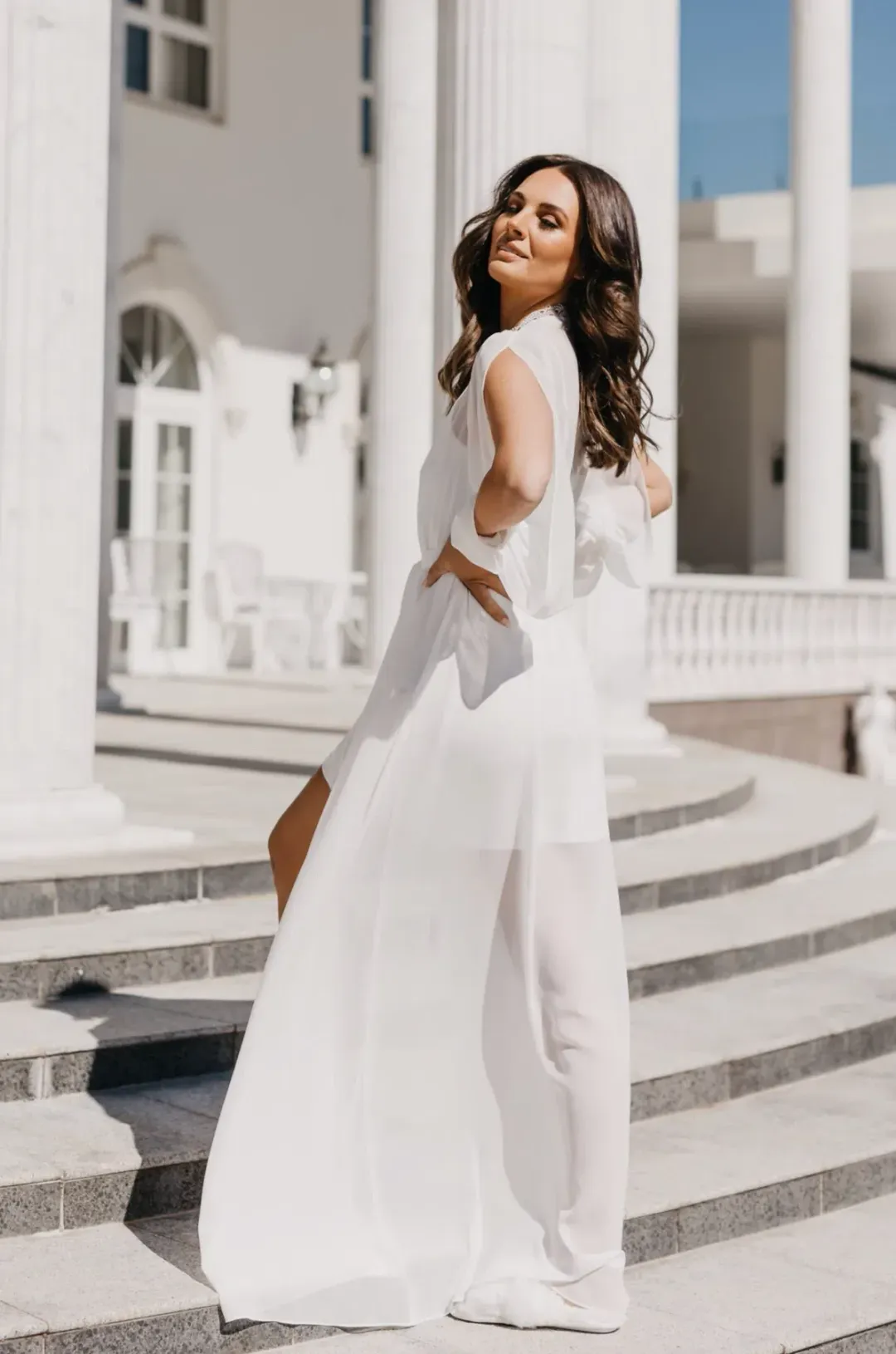 Le Rose Ruby Lace Trim Georgette Maxi Dress with Slip White Size XS/ AU 6 for rent on The Volte - main image