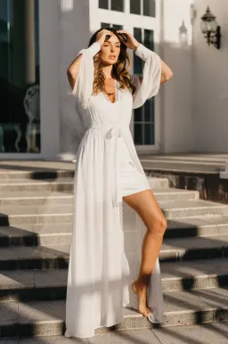 Le Rose Ruby Lace Trim Georgette Maxi Dress with Slip White Size XS/ AU 6 for rent on The Volte - image 2