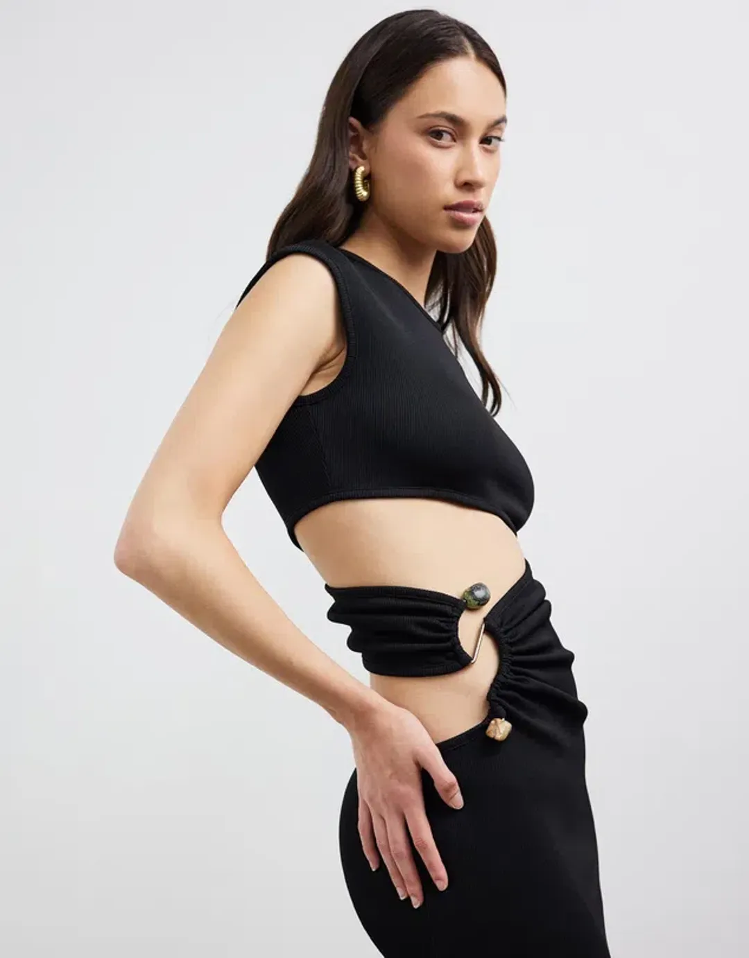 Christopher Esber Elongated Distorted Quartz Split Dress Black Size 8 for rent on The Volte - main image