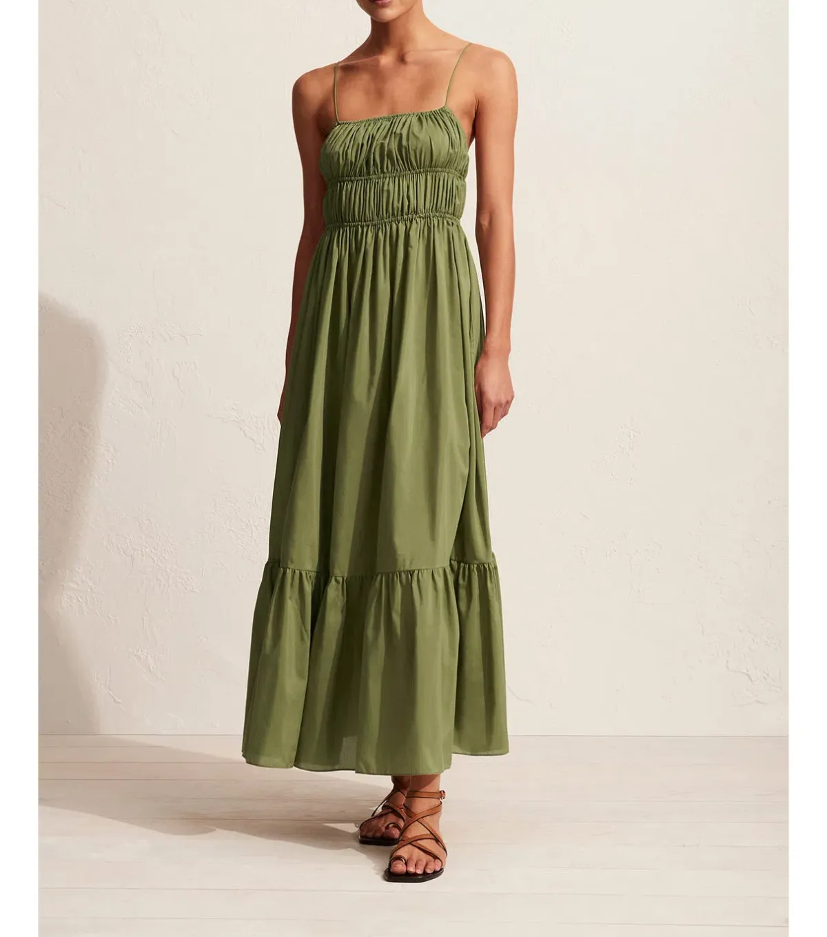 Matteau Shirred Cami Dress Green Size 8 - Image 1