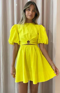 By Nicola Dahlia Ring Detail Mini Dress Yellow Size 10 for rent on The Volte - image 2