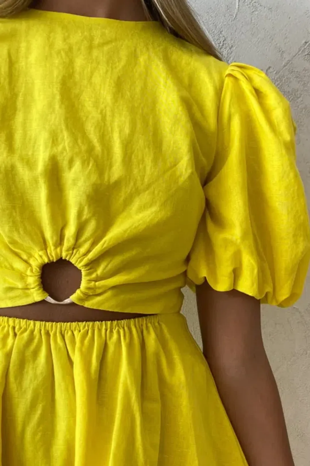 By Nicola Dahlia Ring Detail Mini Dress Yellow Size 10 for rent on The Volte - main image