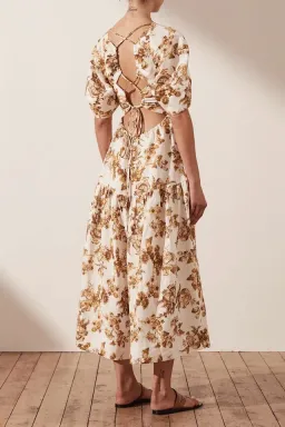 Shona Joy Bella Linen Short Sleeve Midi Dress Floral Size 8 / S for rent on The Volte - image 2