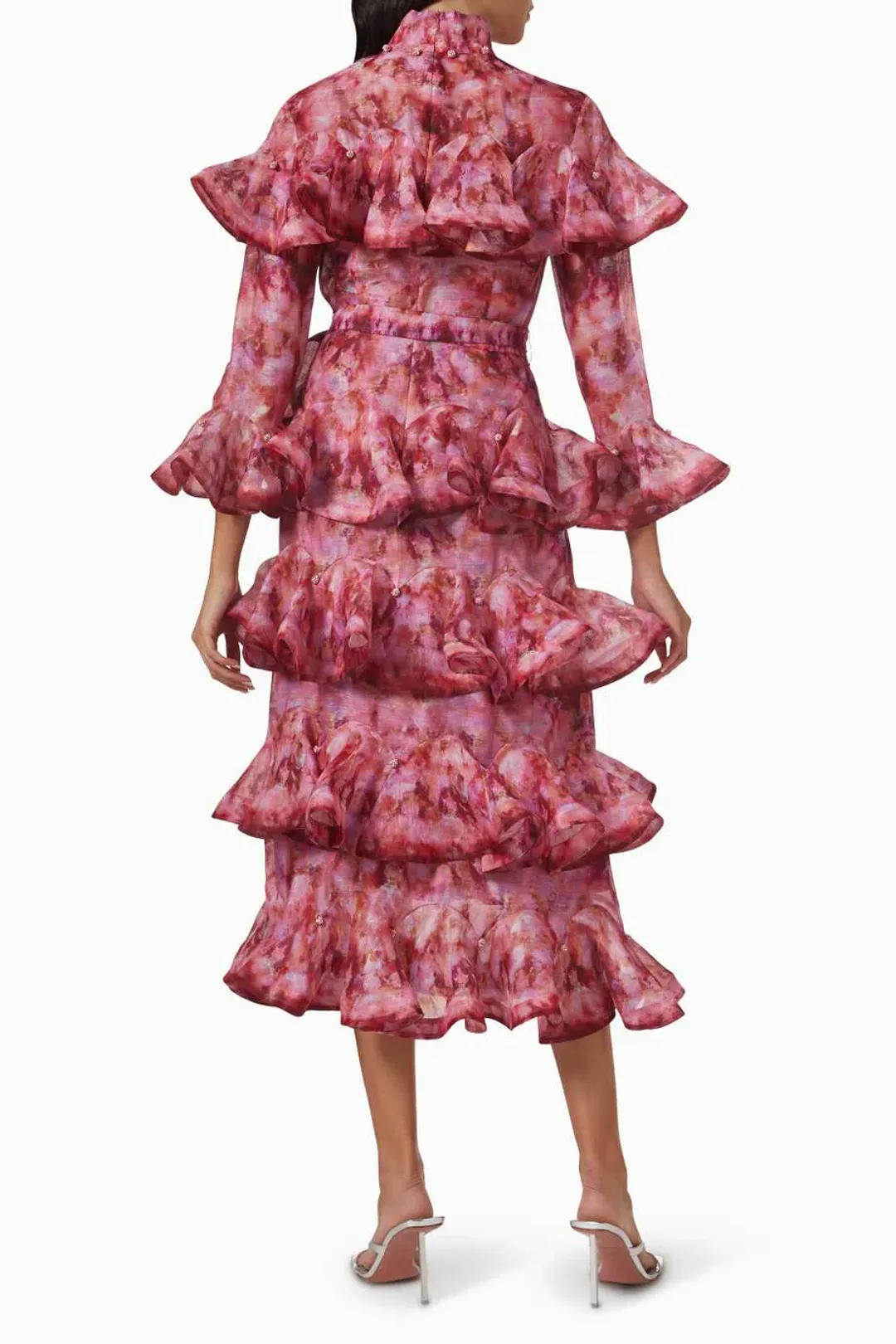 Zimmermann Kaleidoscope Frill Midi Dress Garnet Kaleidoscope Size 0 / Au 8 for rent on The Volte - main image